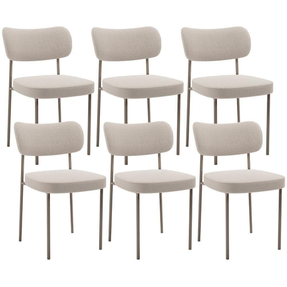 Kit 06 Cadeiras Estofadas Para Sala De Jantar Melina Base Arena L02 Bouclê Creme - Lyam Decor