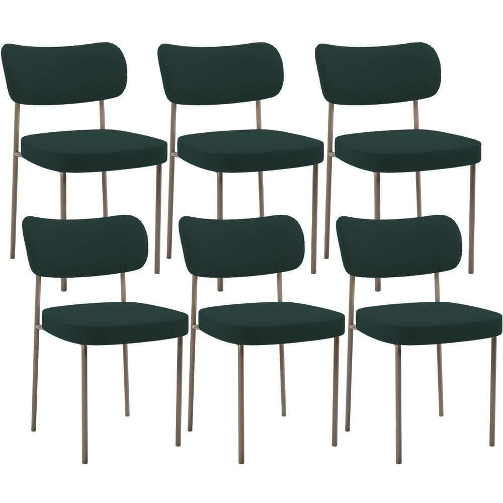 Kit 06 Cadeiras Estofadas Para Sala De Jantar Melina Base Arena L02 Bouclê Verde - Lyam Decor