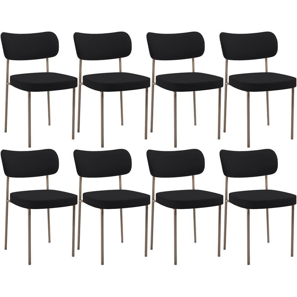 Kit 08 Cadeiras Estofadas Para Sala De Jantar Melina Base Arena L02 Suede Preto - Lyam Decor