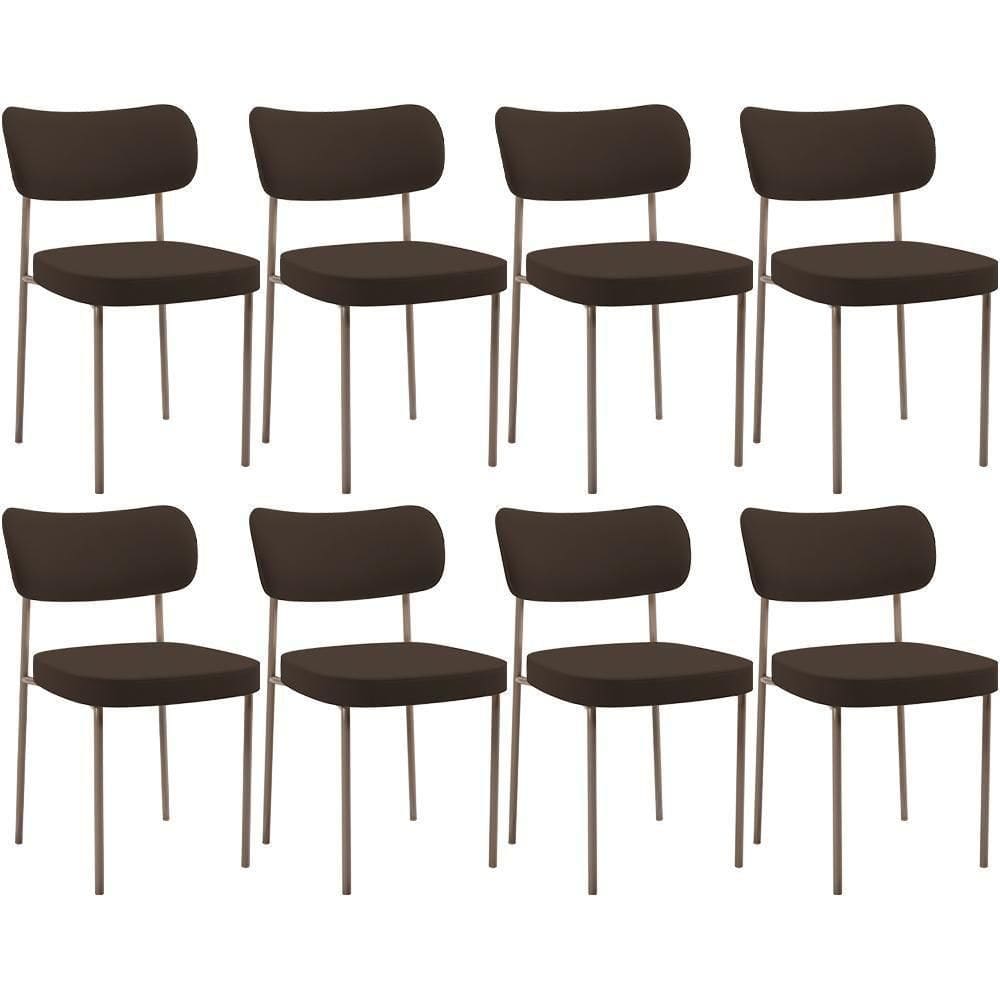Kit 08 Cadeiras Estofadas Para Sala De Jantar Melina Base Arena L02 Suede Marrom - Lyam Decor