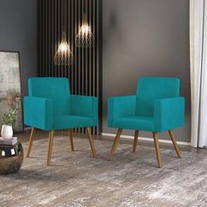 Kit 03 Poltronas Nina Decorativa Para Recepção Balaqui Decor Cor:azul-turquesa