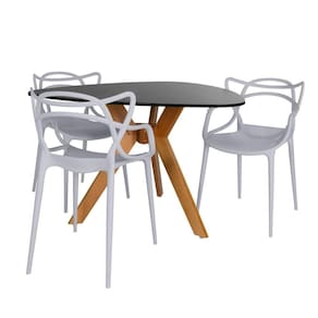 Conjunto Mesa De Jantar Orgânica Nina 120cm Preta Com 3 Cadeiras Allegra - Cinza