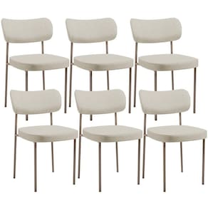 Kit 06 Cadeiras Estofadas Para Sala De Jantar Melina Base Arena L02 Linho Champagne - Lyam Decor