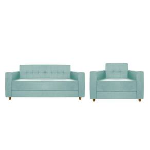Kit Sofá 2 Lugares E Poltrona Denver Suede Cor Azul Tiffany