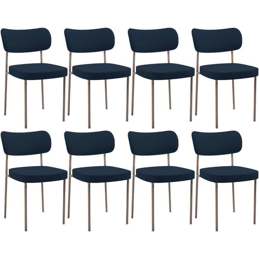 Kit 08 Cadeiras Estofadas Para Sala De Jantar Melina Base Arena L02 Suede Azul Marinho - Lyam Decor