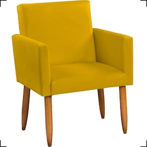 Poltrona Decorativa Para Sala Nina Suede Cores Pé Palito Castanho - Mostarda, Suede