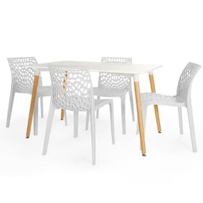Conjunto Mesa De Jantar Retangular Eiffel Branca 120x80cm Com 4 Cadeiras Gruvyer - Branco