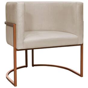 Poltrona Decorativa Recepção Luna Suede Cores Base De Ferro Bronze - Bege, Suede