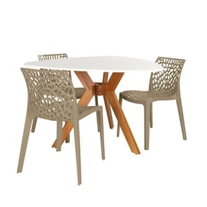 Conjunto Mesa De Jantar Orgânica Nina 120cm Branca Com 3 Cadeiras Gruvyer - Nude