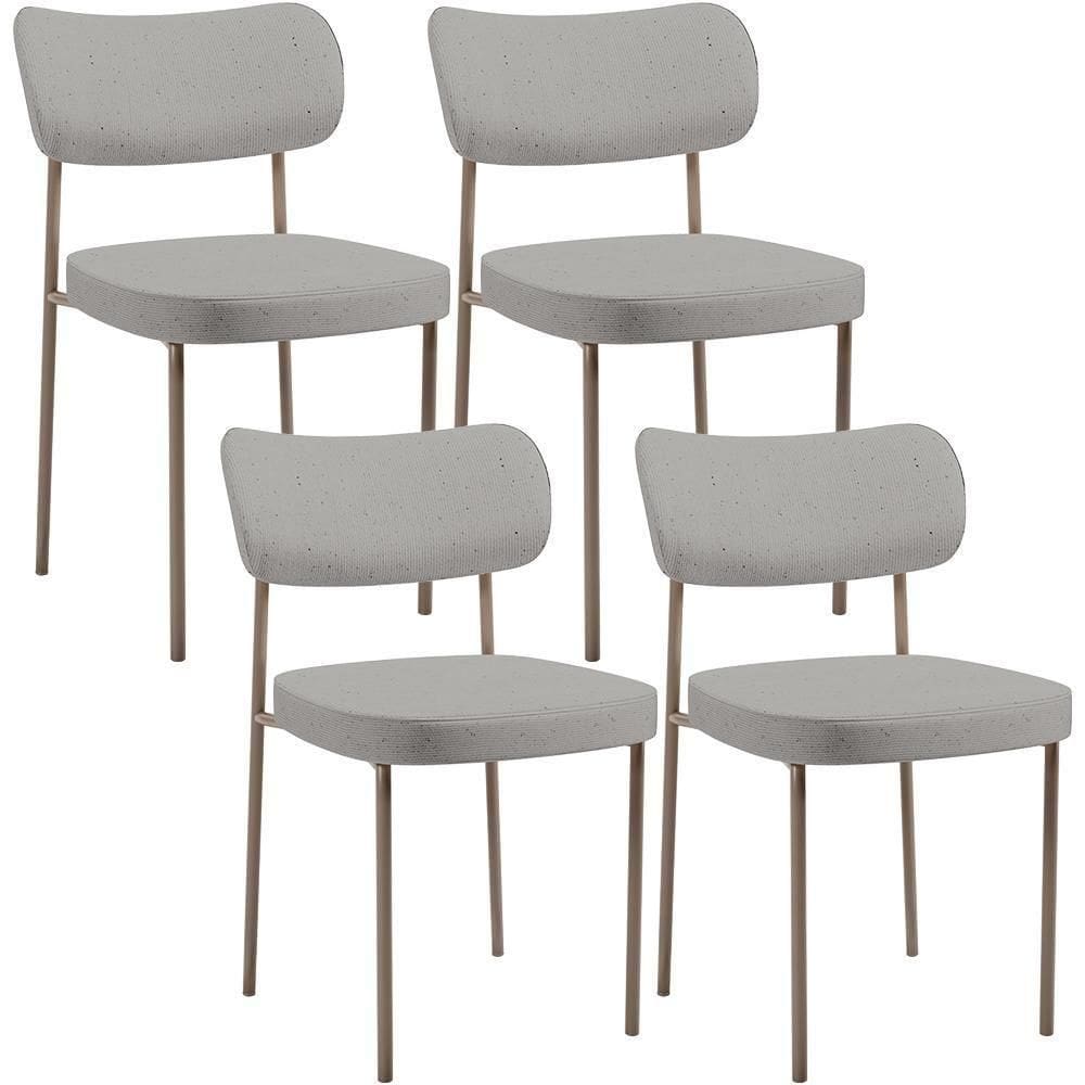 Kit 04 Cadeiras Decorativa Estofada Para Sala De Jantar Melina Base Arena L02 Linho Cinza - Lyam Decor