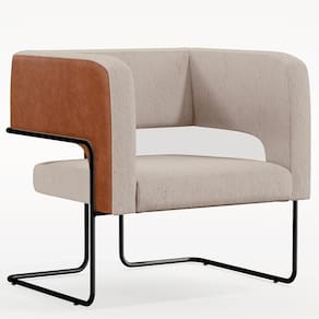 Poltrona Base Aço Preto Couríssimo Camel B-14 Linho Bege