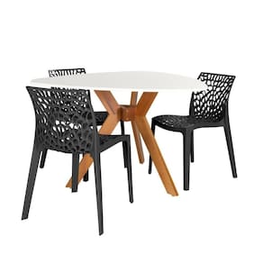 Conjunto Mesa De Jantar Orgânica Nina 120cm Branca Com 3 Cadeiras Gruvyer - Preto