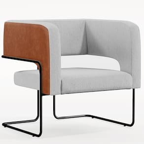 Poltrona Base Aço Preto Couríssimo Camel B-14 Linho Cinza