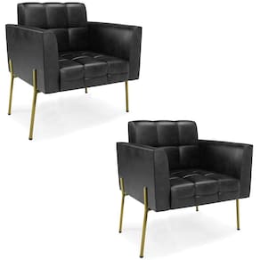 Poltrona Sala Pé Metal Dourado Kit 2 Ana Sintético Pu Preto - Ibiza