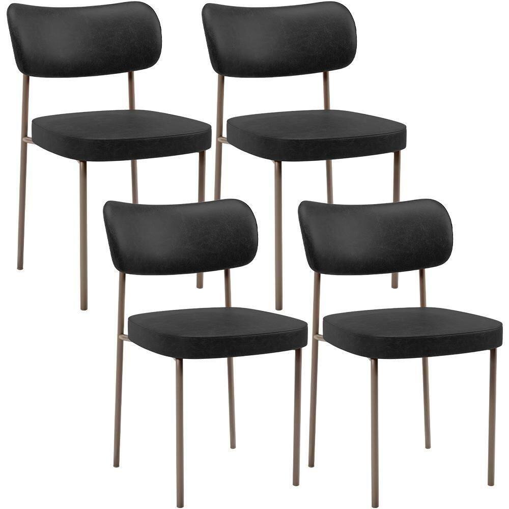 Kit 04 Cadeiras Decorativa Estofada Para Sala De Jantar Melina Base Arena L02 Couríssimo Preto - Lyam Decor