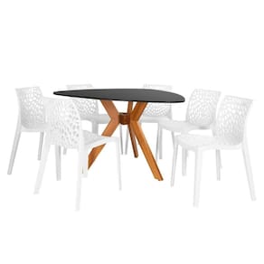 Conjunto Mesa De Jantar Orgânica Nina 120cm Preta Com 6 Cadeiras Gruvyer - Branco