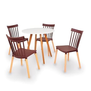 Conjunto Mesa De Jantar Inês 80cm Branca Com 4 Cadeiras Windsor - Marrom
