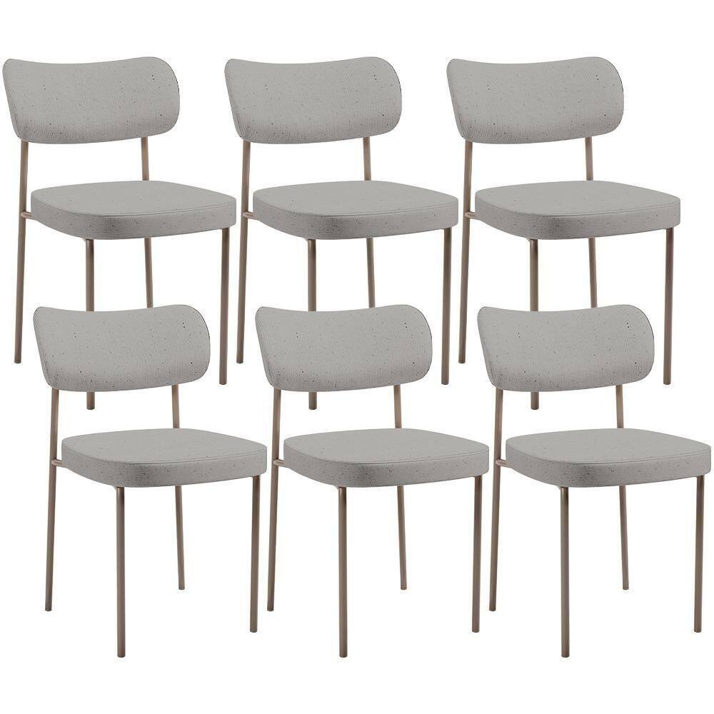 Kit 06 Cadeiras Estofadas Para Sala De Jantar Melina Base Arena L02 Linho Cinza - Lyam Decor