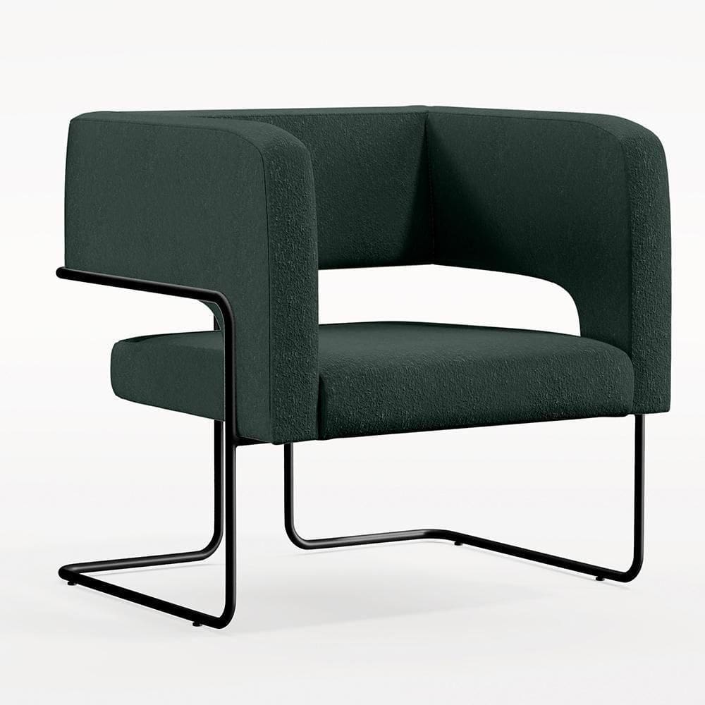 Poltrona Base De Aço Preto Linho Verde C-117