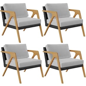 Kit 04 Poltronas Sala L02 Couríssimo Preto Linho Cinza
