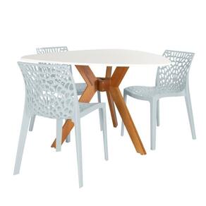 Conjunto Mesa De Jantar Orgânica Nina 120cm Branca Com 3 Cadeiras Gruvyer - Cinza