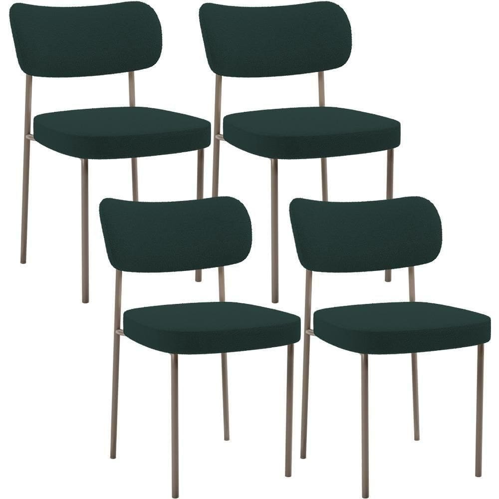 Kit 04 Cadeiras Decorativa Estofada Para Sala De Jantar Melina Base Arena L02 Bouclê Verde - Lyam Decor