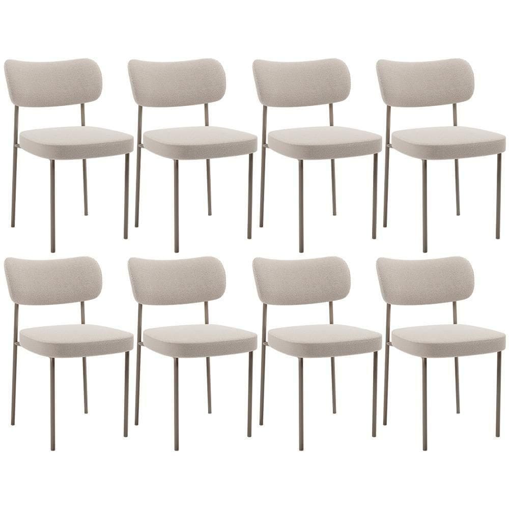Kit 08 Cadeiras Estofadas Para Sala De Jantar Melina Base Arena L02 Bouclê Creme - Lyam Decor