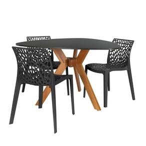Conjunto Mesa De Jantar Orgânica Nina 120cm Preta Com 3 Cadeiras Gruvyer - Preto