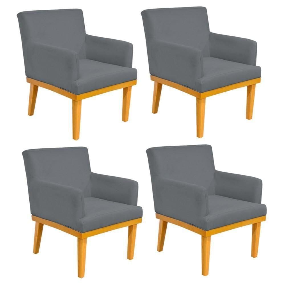 Kit 04 Poltronas Beatriz W01 Suede Cinza