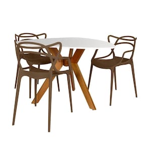 Conjunto Mesa De Jantar Orgânica Nina 120cm Branca Com 3 Cadeiras Allegra - Marrom