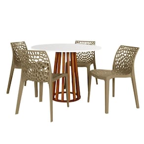 Conjunto Mesa De Jantar Redonda Talia Amadeirada Branca 100cm Com 4 Cadeiras Gruvyer - Nude