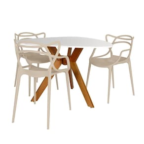 Conjunto Mesa De Jantar Orgânica Nina 120cm Branca Com 3 Cadeiras Allegra - Nude