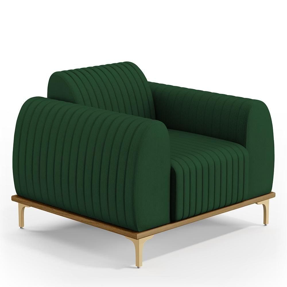 Poltrona Com Pés D`Ouro Molino D02 Veludo Verde Musgo C-303