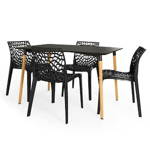 Conjunto Mesa De Jantar Retangular Eiffel Preta 120x80cm Com 4 Cadeiras Gruvyer - Preto