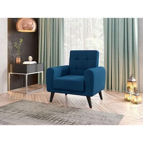 Poltrona Decorativa Pés De Madeira Livia - Turkey Petroleo