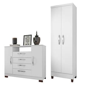 Kit Cômoda Madri 2 Portas 4 Gavetas Com Multiuso Egito 2 Portas Branco Incorplac