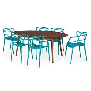 Conjunto Mesa De Jantar Oval Vértice Nozes 190Cm Com 6 Cadeiras Allegra - Turquesa