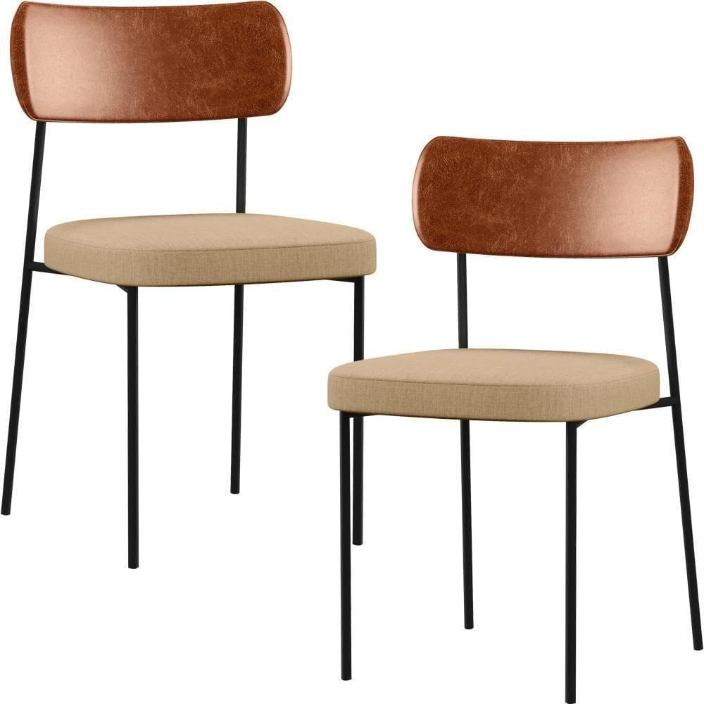 Kit 02 Cadeiras Para Sala De Jantar L02 Camel Bege Escuro