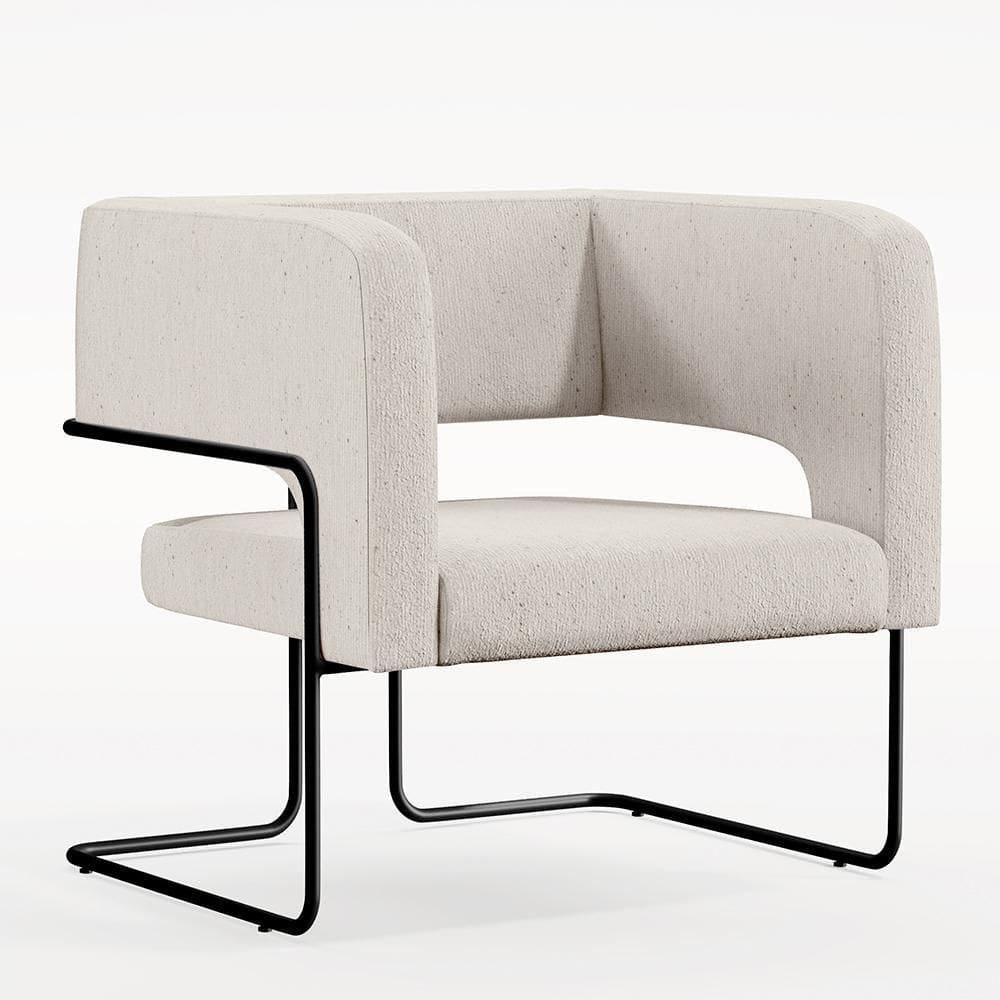 Poltrona Base De Aço Preto Linho Cru C-443