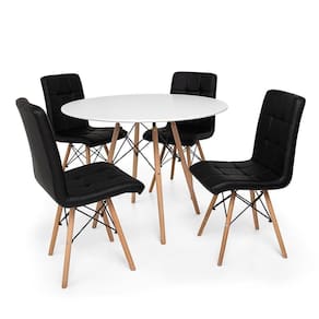 Kit Mesa Jantar Eiffel 90cm Branca + 04 Cadeiras Gomos - Preta