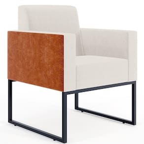 Poltrona Base Fixa De Metal Linho Cru Couríssimo Camel