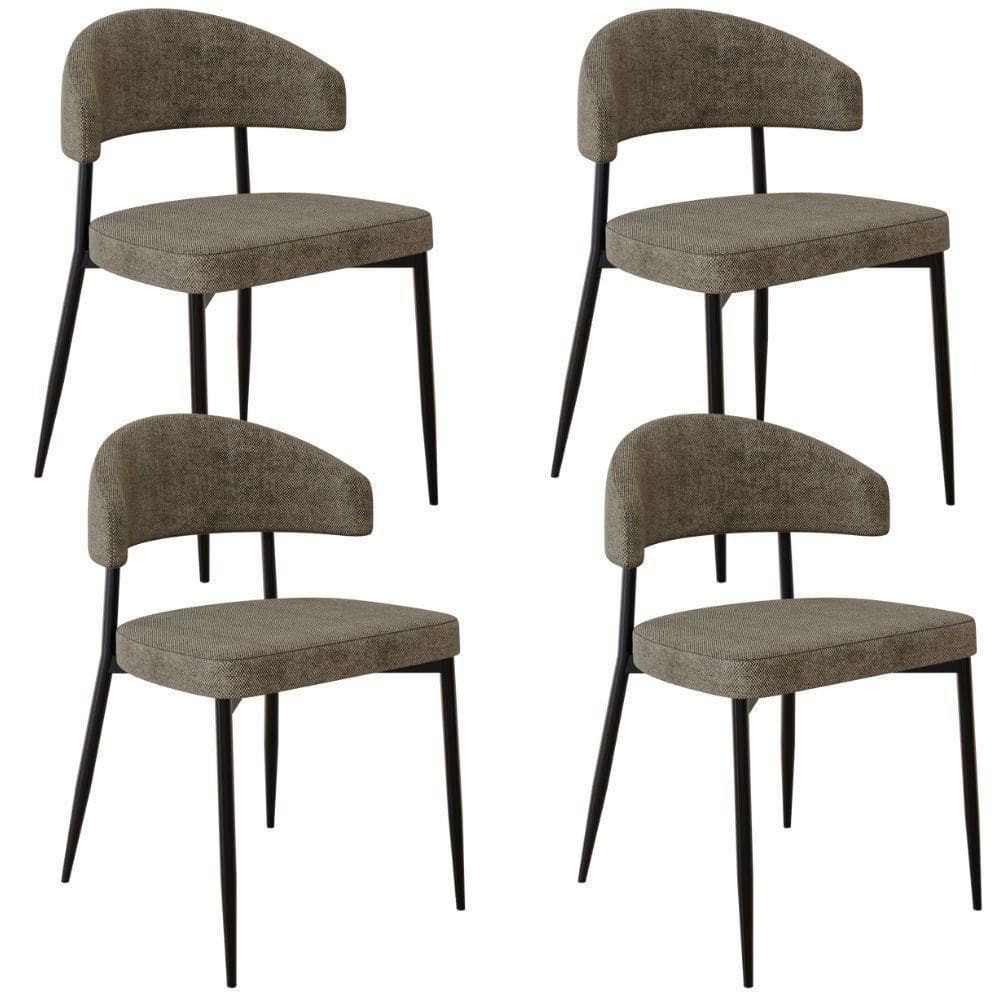 Kit 04 Cadeiras Estofada Para Sala De Jantar Serena Preto C01 Linho Lautrec Marrom - Lyam Decor