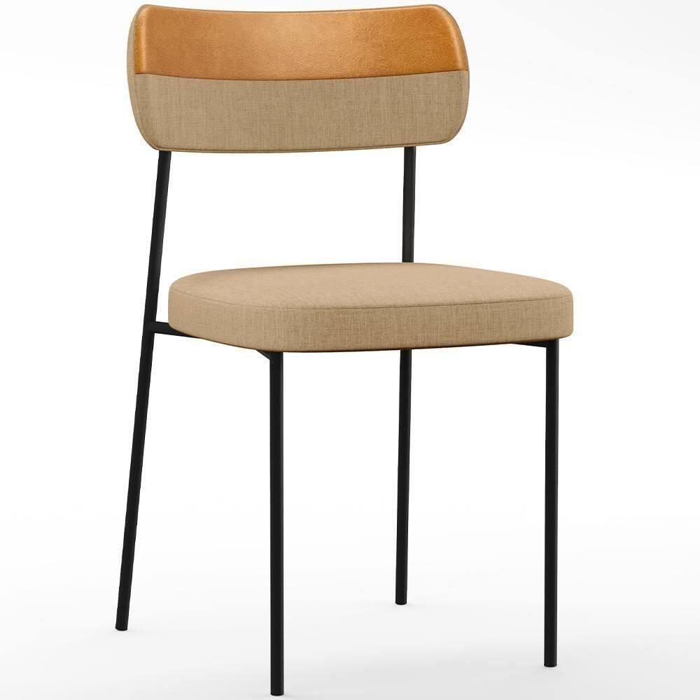 Cadeira Decorativa Estofada Para Sala De Jantar Melina L02 Linho Bege Escuro Couríssimo Whisky - Lyam Decor