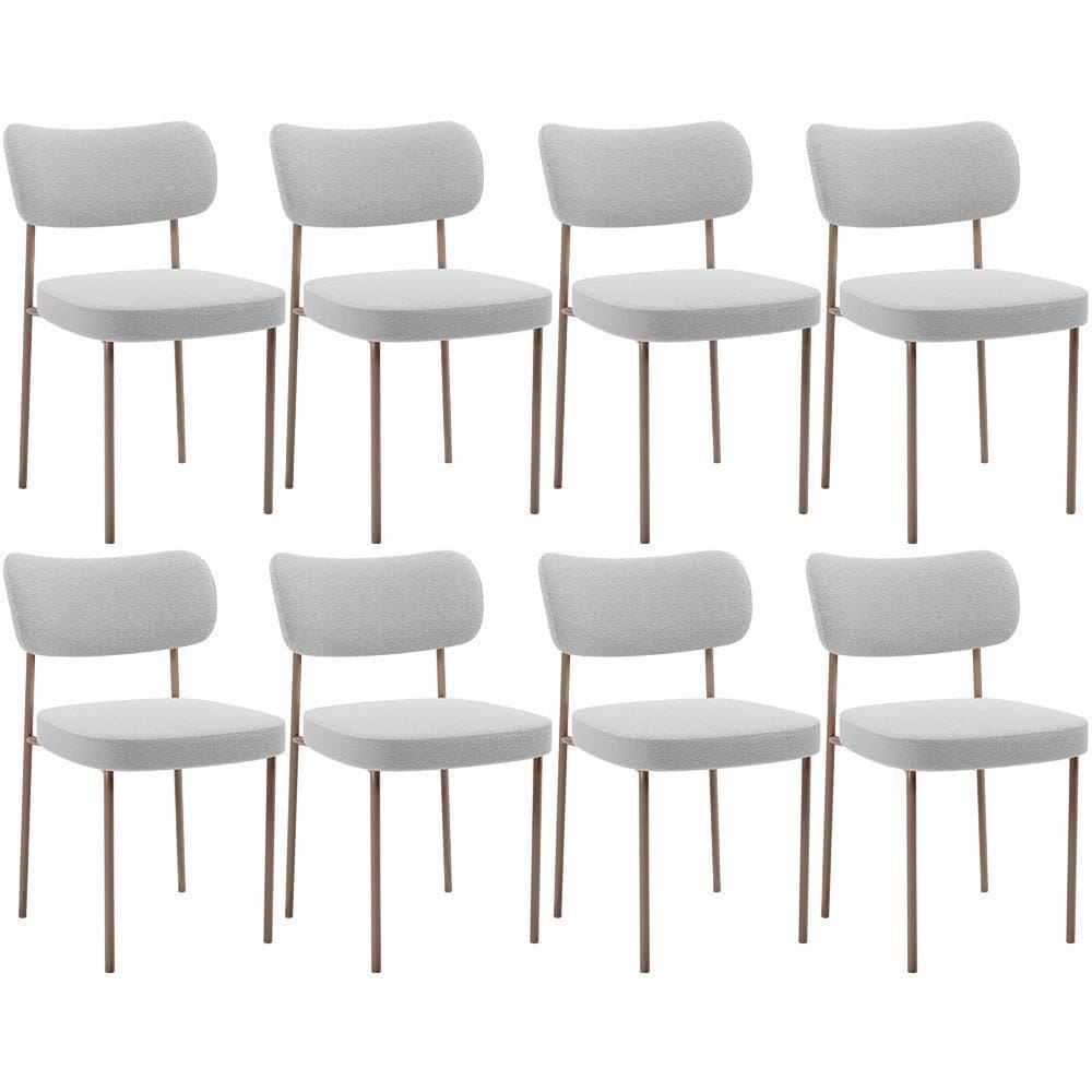 Kit 08 Cadeiras Estofadas Para Sala De Jantar Melina Base Arena L02 Bouclê Cinza - Lyam Decor