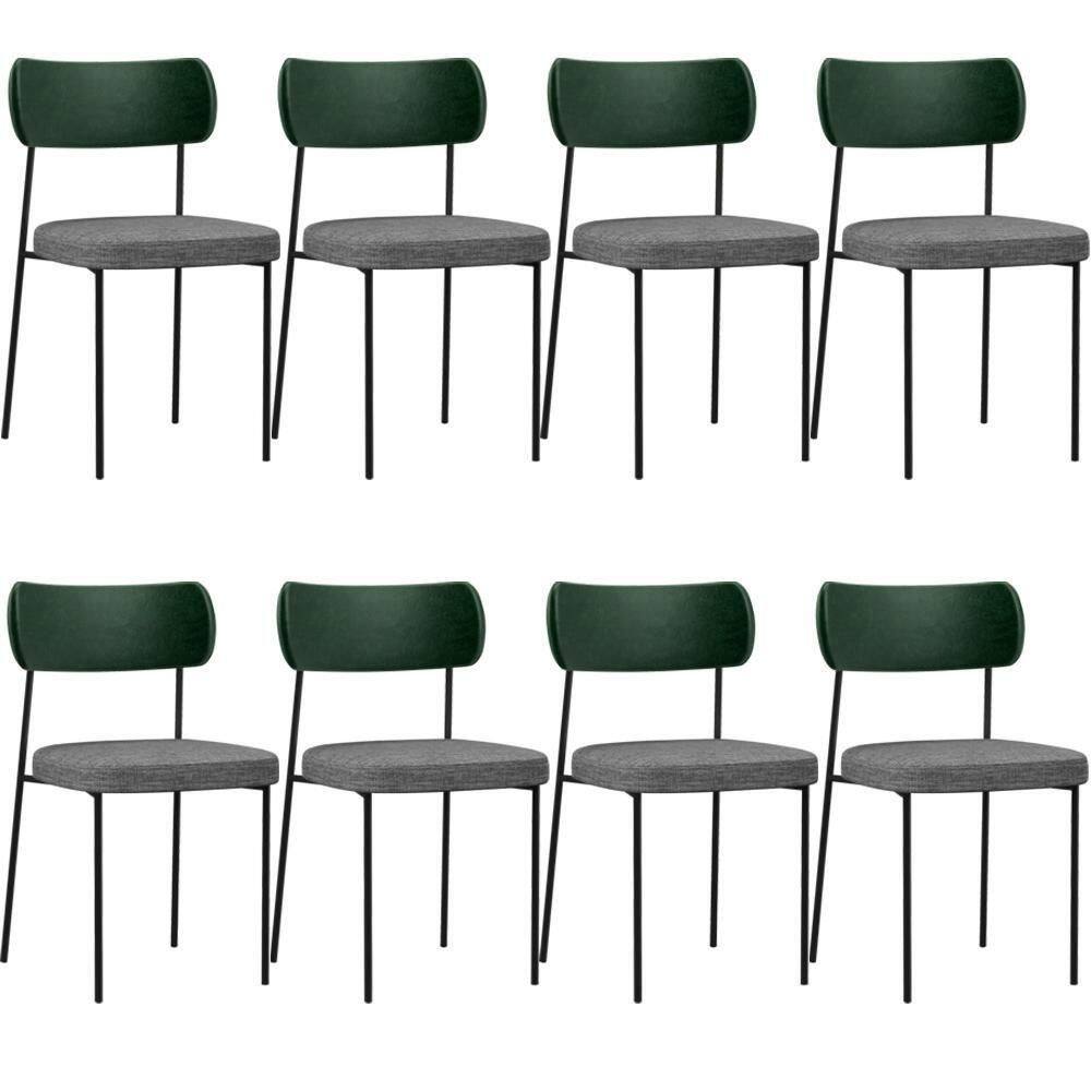 Kit 08 Cadeiras Sala De Jantar L02 Verde Musgo Cinza Escuro