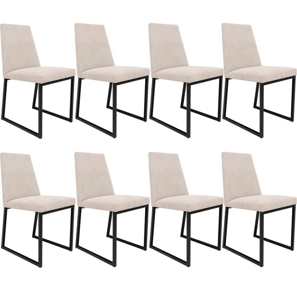 Kit 08 Cadeiras Sala De Jantar Preto L02 Suede Bege