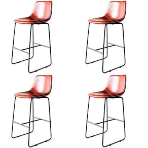 Kit 4 Banquetas Oxford Verner Fratini 100 Cm (altura) Poliuretano (pu) Conhaque Base Em Aço Preto