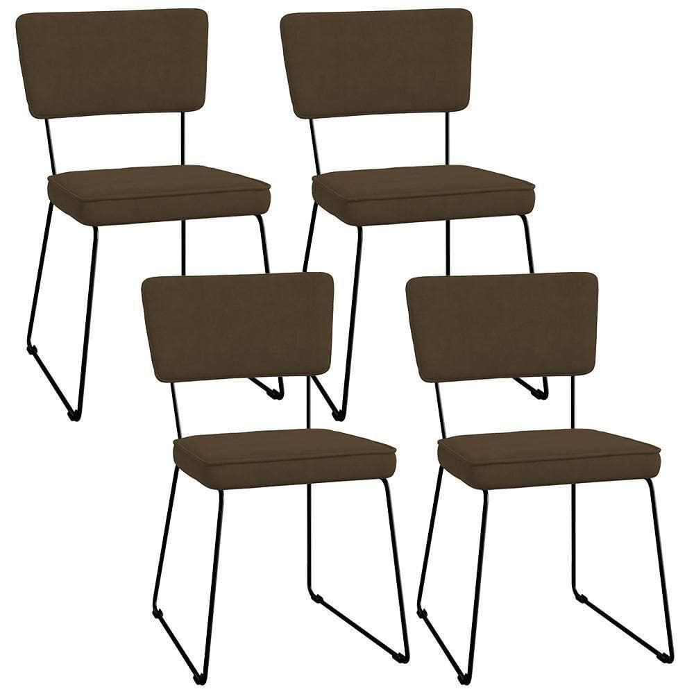 Kit 04 Cadeiras De Jantar Allana L02 Suede Marrom