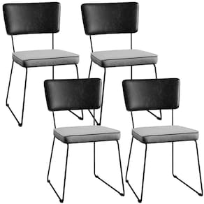 Kit 04 Cadeira Estofada Sala Jantar Preto Linho Cinza