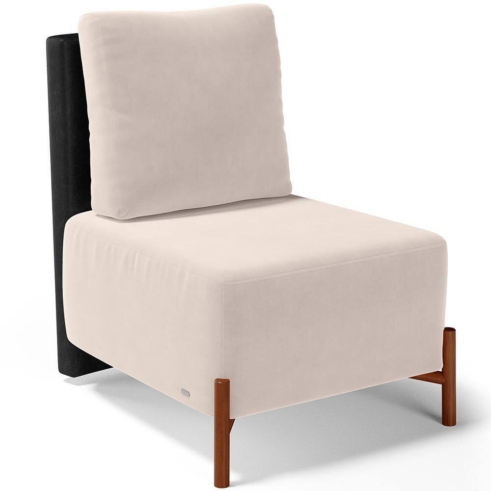Poltrona Decorativa De Estar Living Pés Madeira Hungria L02 Couríssimo Preto Suede Bege - Lyam